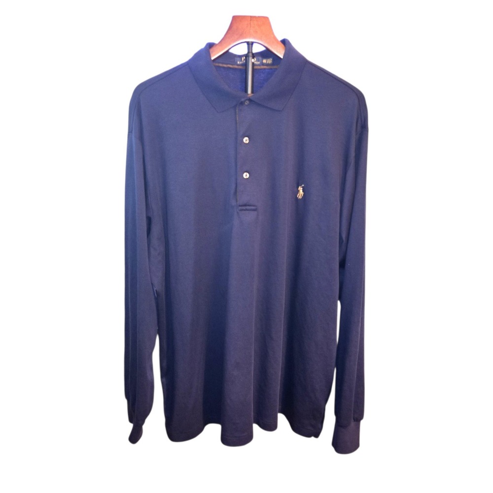 Polo Ralph Lauren Long Sleeve Polo Shirt Mens XLT Navy Blue Cotton 711676857003